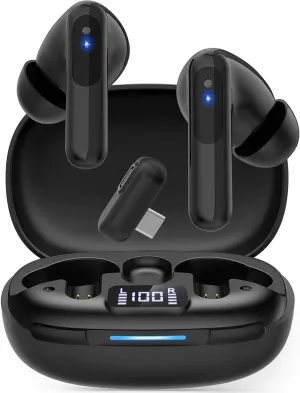 RYR 2.4GHz Wireless Gaming Earbuds, Bluetooth 5.3 in-Ear Headphones Bass Stereo, Gaming Earphones with Noise Cancelling Mic, 36Hrs Playtime for Meta Quest 3/2, PS5/4, VR, Switch, PC, Phone-Black