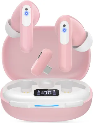 RYR 2.4GHz Wireless Gaming Earbuds, Bluetooth 5.3 in-Ear Headphones Bass Stereo, Gaming Earphones with Noise Cancelling Mic, 36Hrs Playtime for Meta Quest 3/2, PS5/4, VR, Switch, PC, Phone-Rose