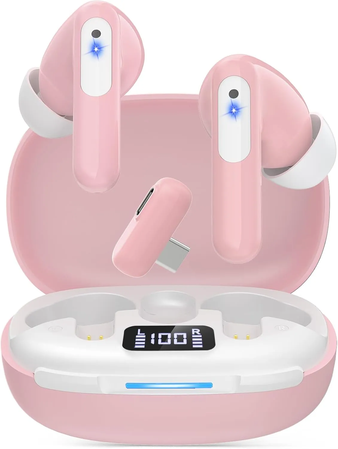 RYR 2.4GHz Wireless Gaming Earbuds, Bluetooth 5.3 in-Ear Headphones Bass Stereo, Gaming Earphones with Noise Cancelling Mic, 36Hrs Playtime for Meta Quest 3/2, PS5/4, VR, Switch, PC, Phone-Rose