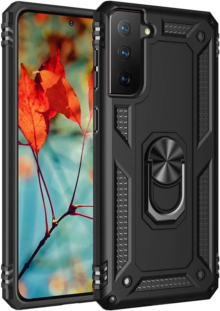 Samsung Galaxy S21 Plus 5G Case - Military Grade Drop Impact, 360 Metal Rotating Ring Kickstand Holder, Armor Heavy Duty Shockproof (Black)