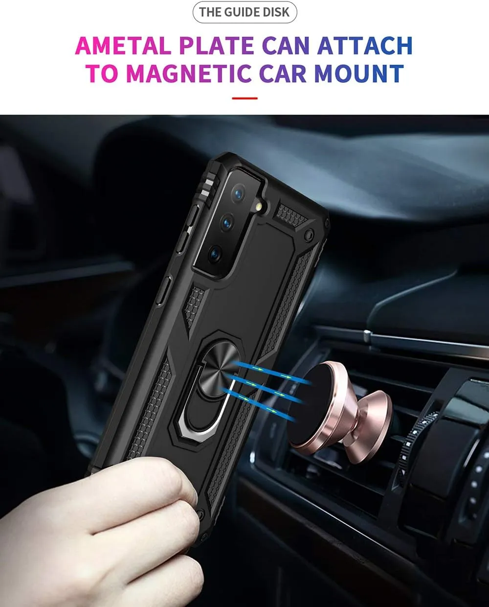 Samsung Galaxy S21 Plus 5G Case - Military Grade Drop Impact, 360 Metal Rotating Ring Kickstand Holder, Armor Heavy Duty Shockproof (Black)