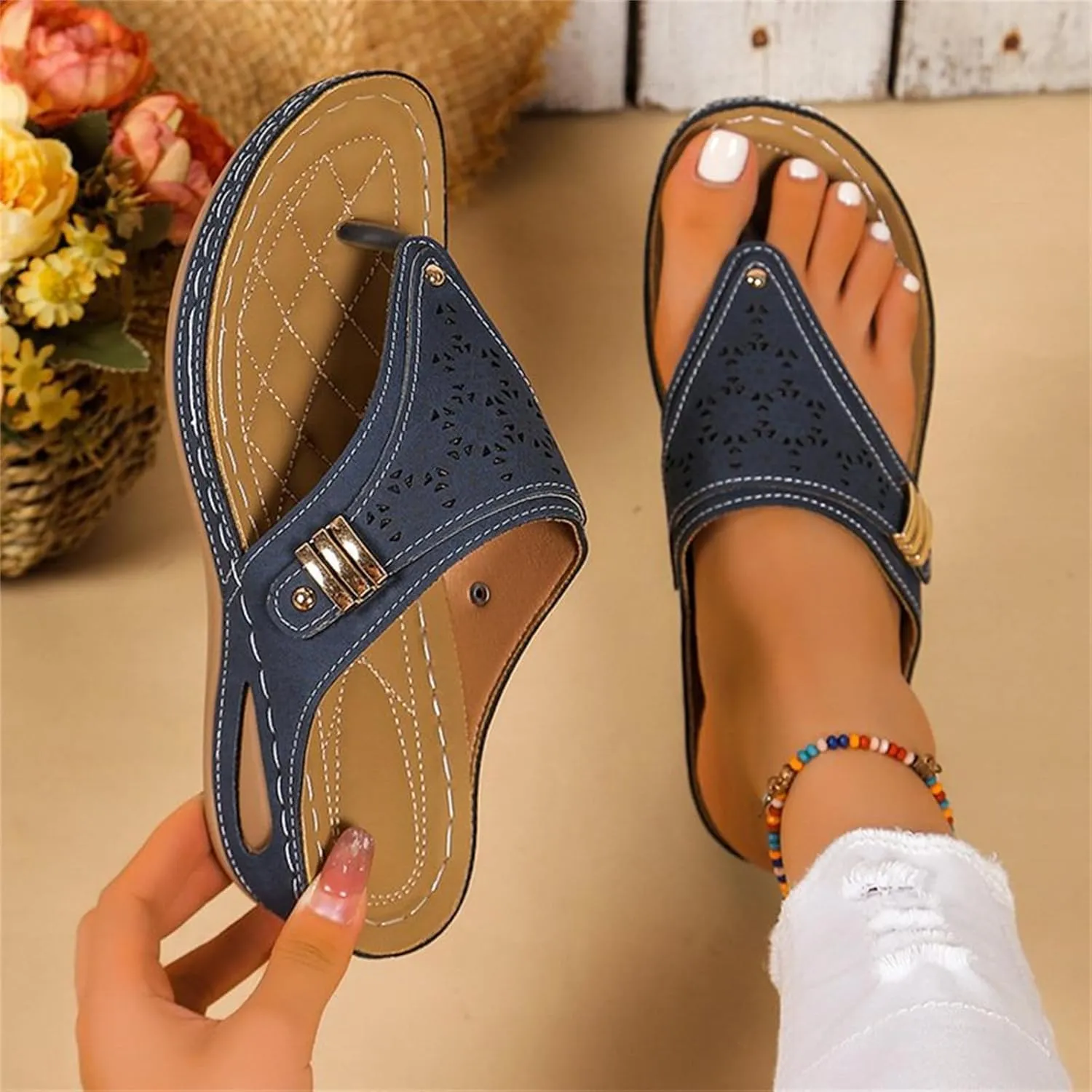 Sandals Women Dressy Summer Flat Cute Casual Beach Shoes Fashion Orthotic Slides Thong Sandals Orthopedic Slippers