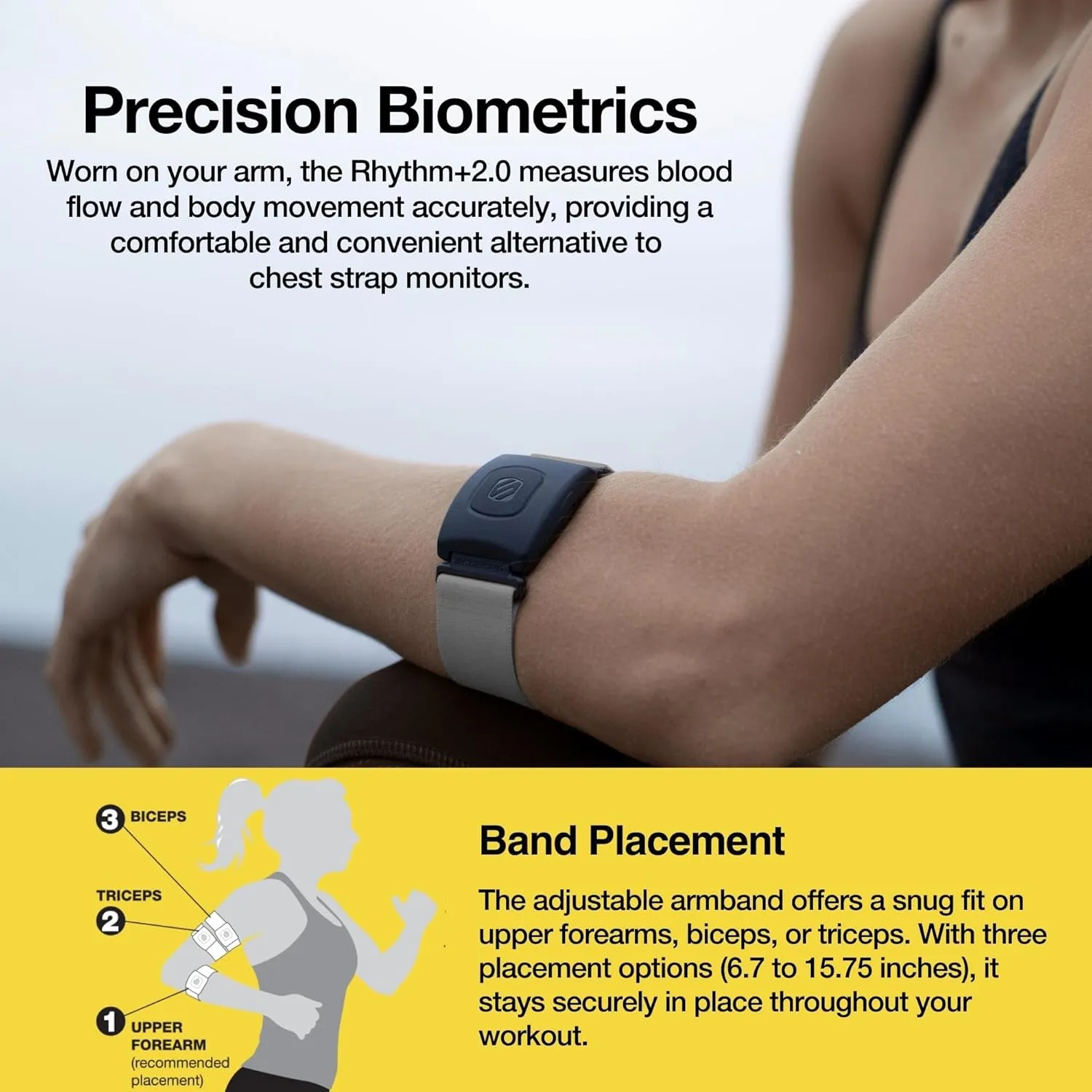 Scosche Rhythm R 2.0: Advanced Waterproof & Dustproof Heart Rate Monitor Armband with ANT  & BLE Bluetooth Smart for Accurate Workout Tracking Compatible with Smartphones, Wahoo, Peloton, NordicTrack