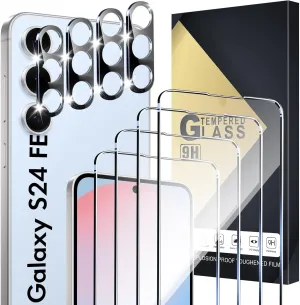 Screen Protector Compatible with Galaxy S24 FE 5G, [4 4 Pack] Camera Lens Protectors, Fingerprint Unlock Support, HD Tempered Glass, Touch Sensitive, Anti Scratch, Case Friendly