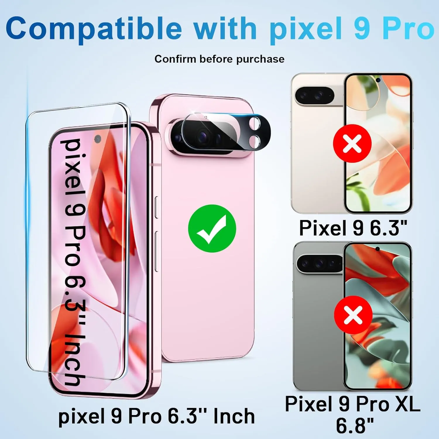 Screen Protector Compatible with Pixel 9 Pro 5G, [4 4 Pack] Camera Lens Protectors, HD Tempered Glass, Fingerprint Unlock Support, Touch Sensitive, Anti Scratch