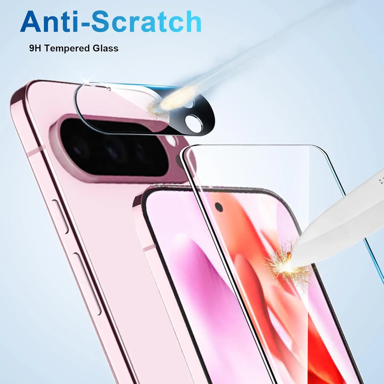Screen Protector Compatible with Pixel 9 Pro 5G, [4 4 Pack] Camera Lens Protectors, HD Tempered Glass, Fingerprint Unlock Support, Touch Sensitive, Anti Scratch
