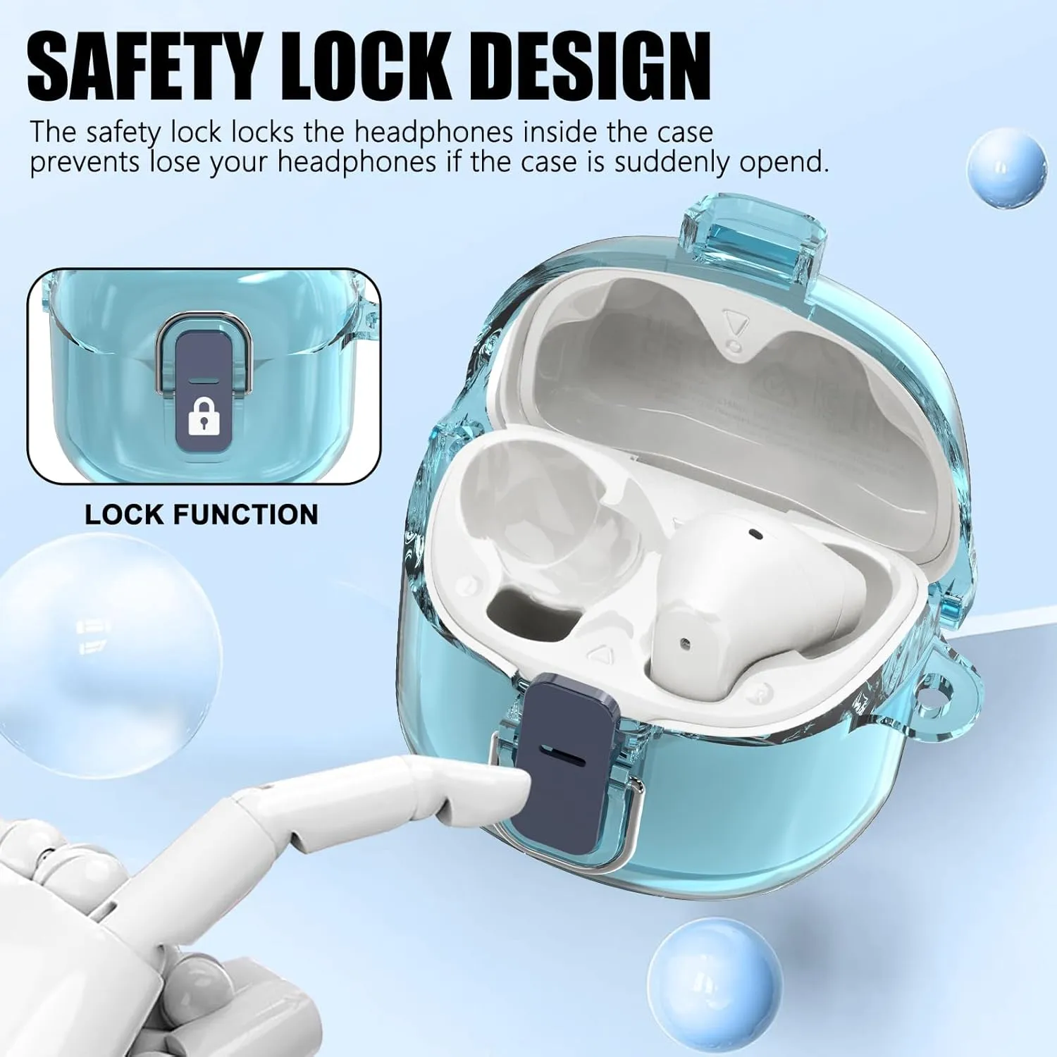 [Secure Lock] Clear Case for JBL Tune Flex Case Cover Compatible with JBL Tune Flex True Wireless Noise Cancelling Earbuds Anti-Scratch Protective Cover with Keychain (Clear Blue)