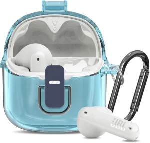 [Secure Lock] Clear Case for JBL Tune Flex Case Cover Compatible with JBL Tune Flex True Wireless Noise Cancelling Earbuds Anti-Scratch Protective Cover with Keychain (Clear Blue)