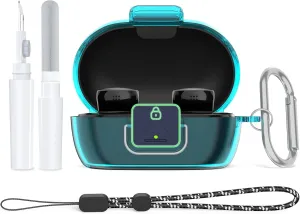 [Secure Lock] for Bose New QuietComfort Earbuds Case, Soft Clear TPU Shockproof Protective Case Cover for Bose New QuietComfort Accessories with Cleaning Kit & Keychain & Lanyard (Clear Blue)