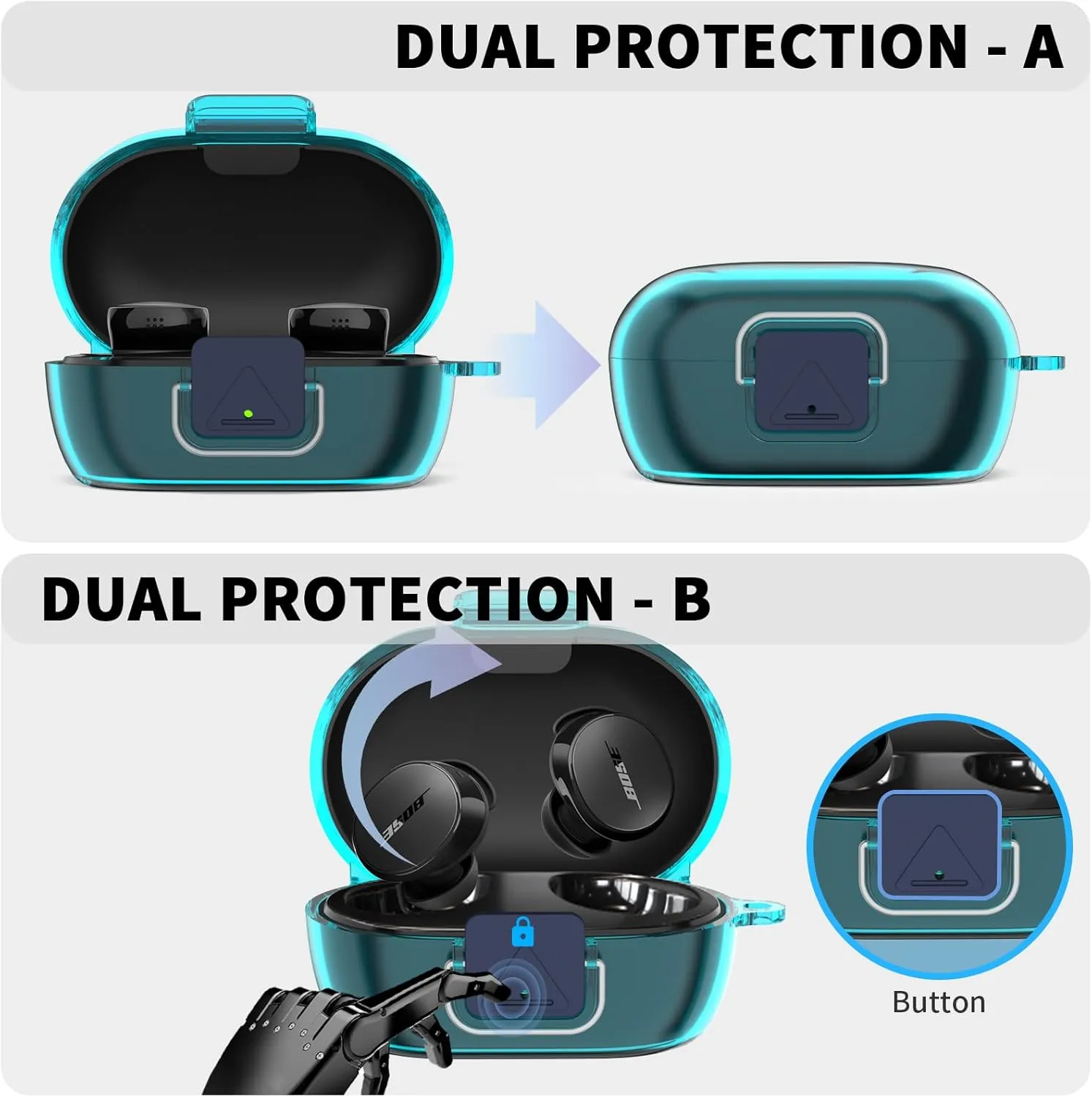 [Secure Lock] for Bose New QuietComfort Earbuds Case, Soft Clear TPU Shockproof Protective Case Cover for Bose New QuietComfort Accessories with Cleaning Kit & Keychain & Lanyard (Clear Blue)