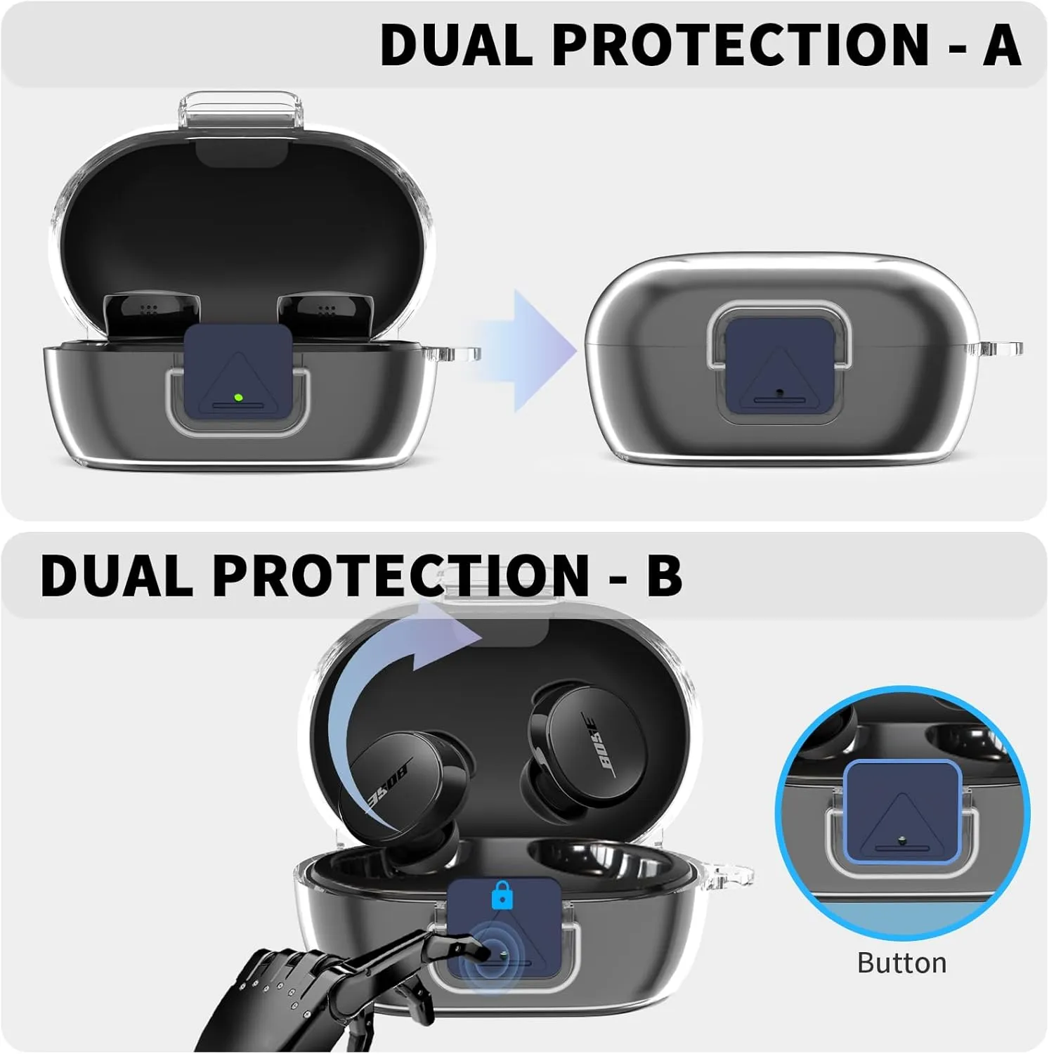 [Secure Lock] for Bose New QuietComfort Earbuds Case, Soft Clear TPU Shockproof Protective Case Cover for Bose New QuietComfort Accessories with Cleaning Kit & Keychain & Lanyard (Clear)