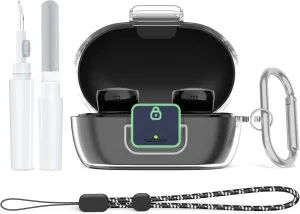[Secure Lock] for Bose New QuietComfort Earbuds Case, Soft Clear TPU Shockproof Protective Case Cover for Bose New QuietComfort Accessories with Cleaning Kit & Keychain & Lanyard (Clear)