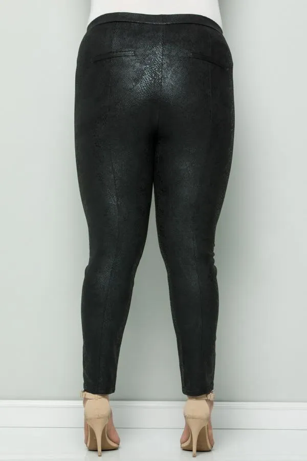 See And Be Seen Black Faux Suede Snake Skin Plus Leggings