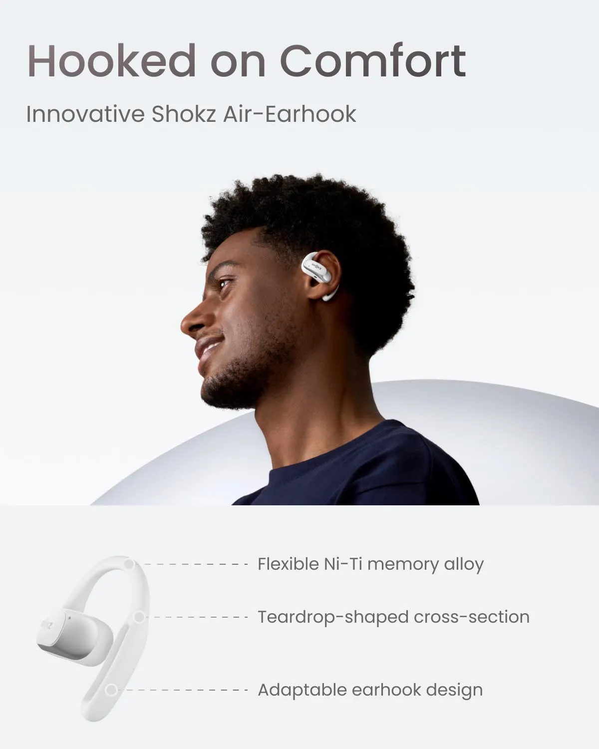 SHOKZ OpenFit Air - Open-Ear Headphones, True Wireless Earbuds, Water Resistant, Secure Earhooks for Daily Use, White