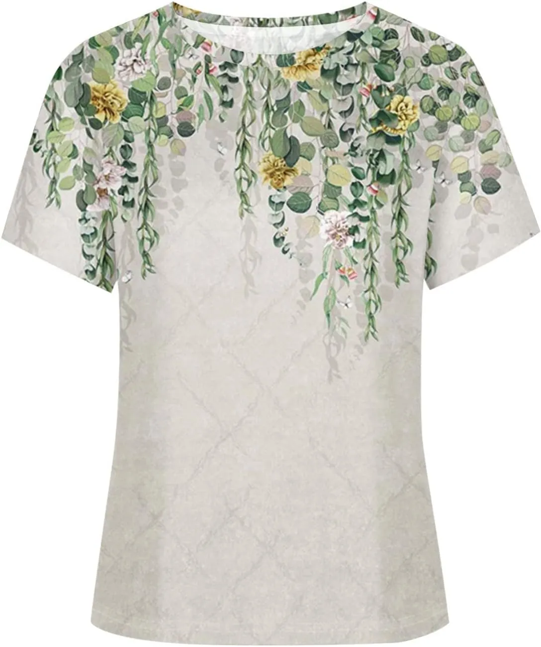 Short Sleeve Shirts for Women Women's Fashion Casual Short Sleeve Floral Print Round Neck Pullover Top Blouse