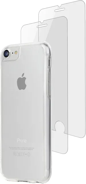 SKECH Protection 360 Shock Proof Phone Case - Crystal Clear Phone Case and Tempered Glass Screen Protectors for iPhone 7 & 8