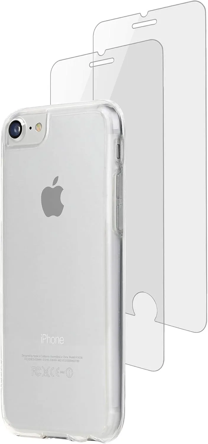 SKECH Protection 360 Shock Proof Phone Case - Crystal Clear Phone Case and Tempered Glass Screen Protectors for iPhone 7 & 8