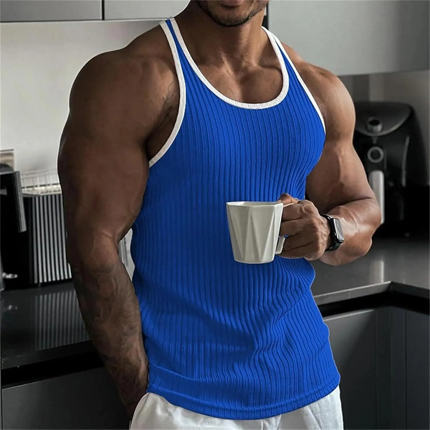Sleeveless Shirts for Men Spring Casual O Tank Neck Flag Blouse Men Tops Men's Tank Tops Black Shirts for Men Mens