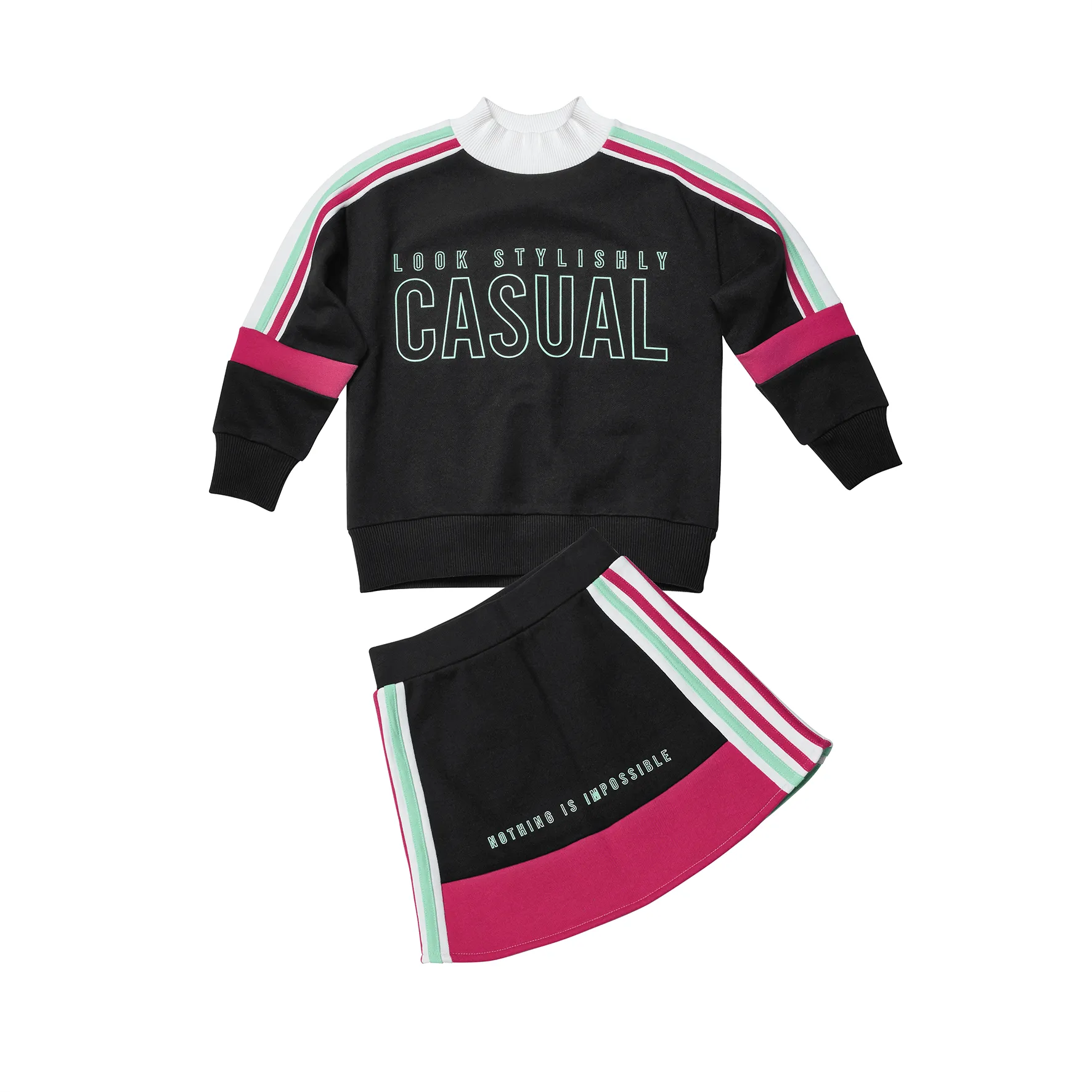 Slogan Print Contrast Skirt
