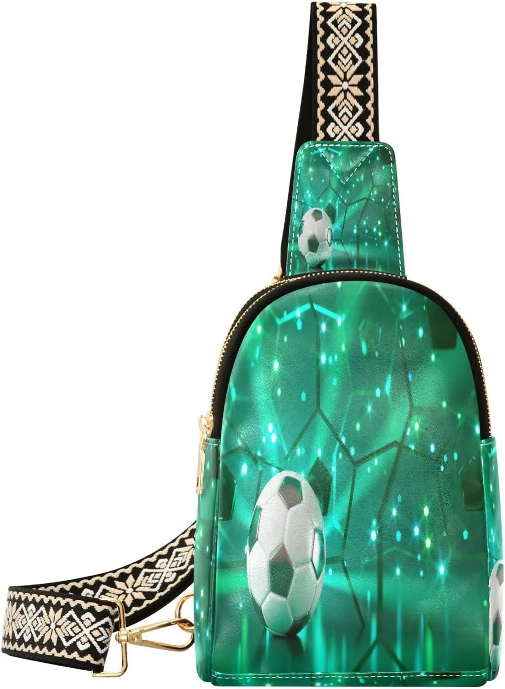 Small Sling Bag Fanny Packs Crossbody Bags for Women Abstract Football Green Leather Fashion Chest Bag Belt Bag for Women for Travel Sports Running Hiking