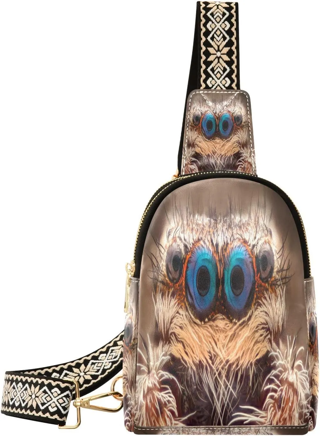 Small Sling Bag Fanny Packs Crossbody Bags for Women Big Spider Eyes Leather Fashion Chest Bag Belt Bag for Women for Travel Sports Running Hiking