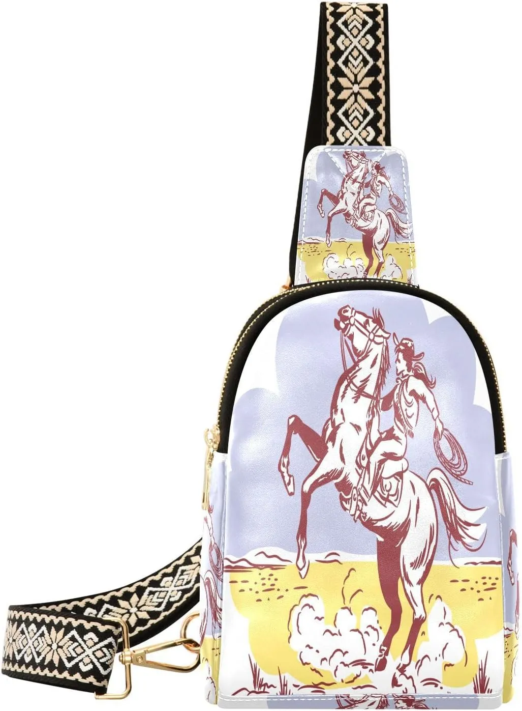 Small Sling Bag Fanny Packs Crossbody Bags for Women Cowgirl Riding A Wild Horse Leather Fashion Chest Bag Belt Bag for Women for Travel Sports Running Hiking