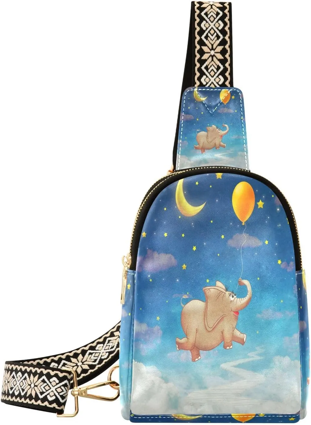 Small Sling Bag Fanny Packs Crossbody Bags for Women Elephant Flying Colourful Air Leather Fashion Chest Bag Belt Bag for Women for Travel Sports Running Hiking