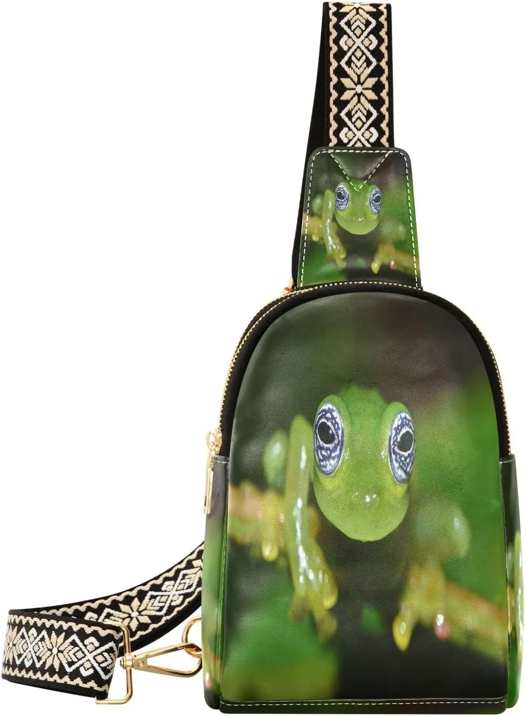 Small Sling Bag Fanny Packs Crossbody Bags for Women Ghost Glass Frog Leather Fashion Chest Bag Belt Bag for Women for Travel Sports Running Hiking