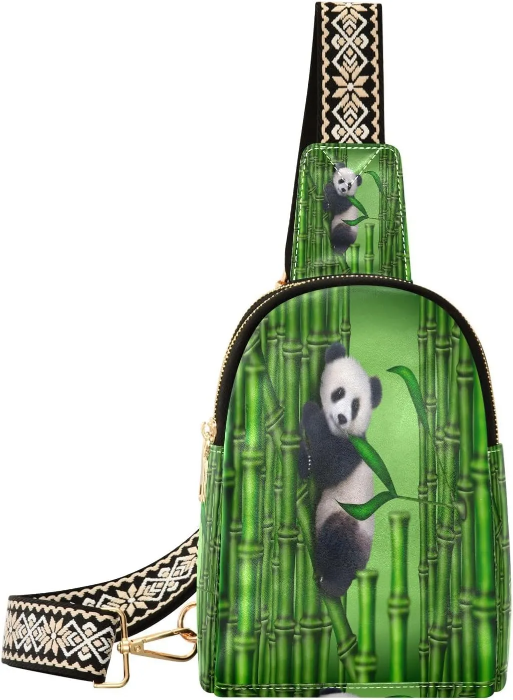 Small Sling Bag Fanny Packs Crossbody Bags for Women Panda Bamboo Grove Leather Fashion Chest Bag Belt Bag for Women for Travel Sports Running Hiking