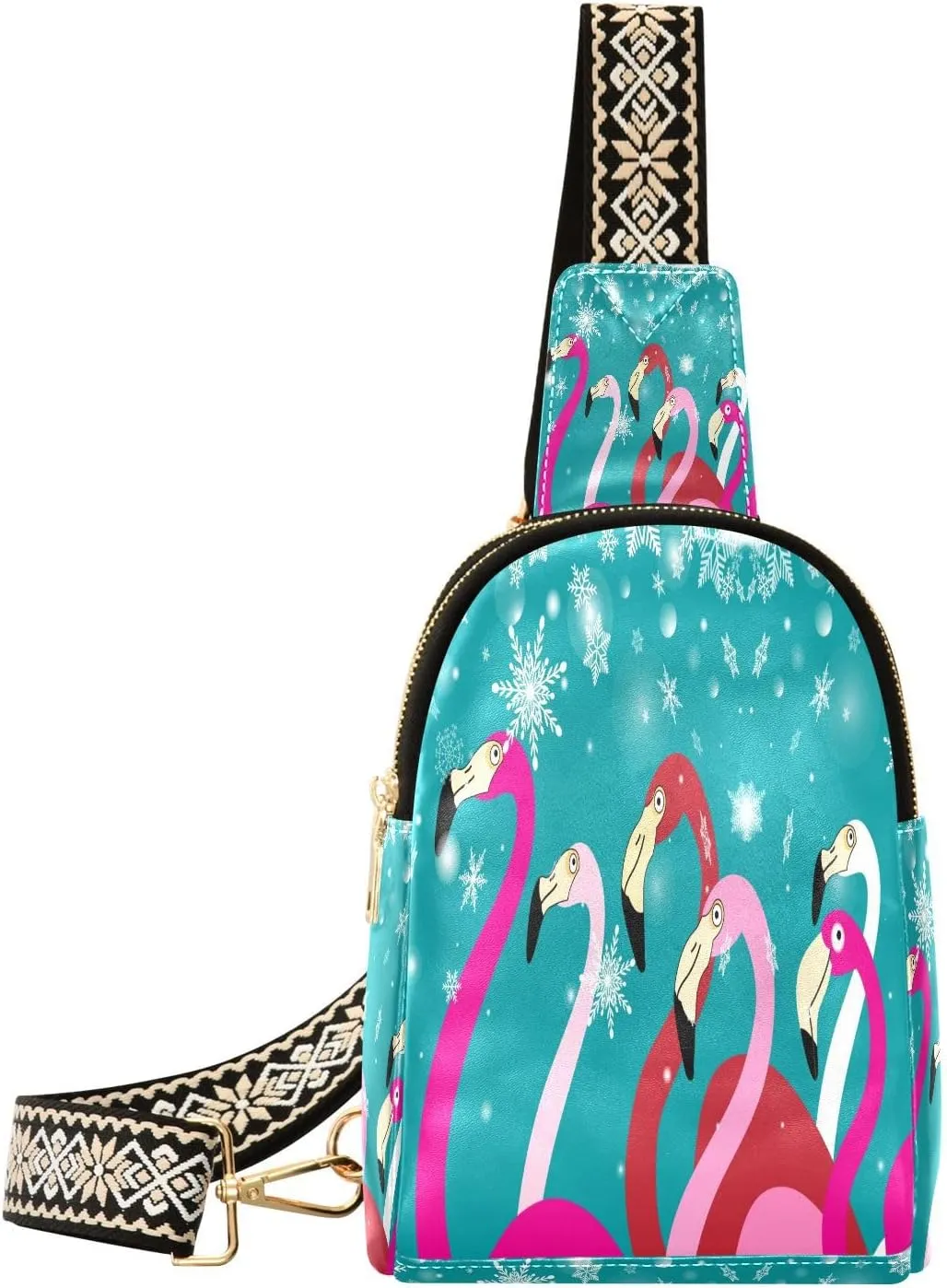 Small Sling Bag Fanny Packs Crossbody Bags for Women Pink Flamingos Leather Fashion Chest Bag Belt Bag for Women for Travel Sports Running Hiking
