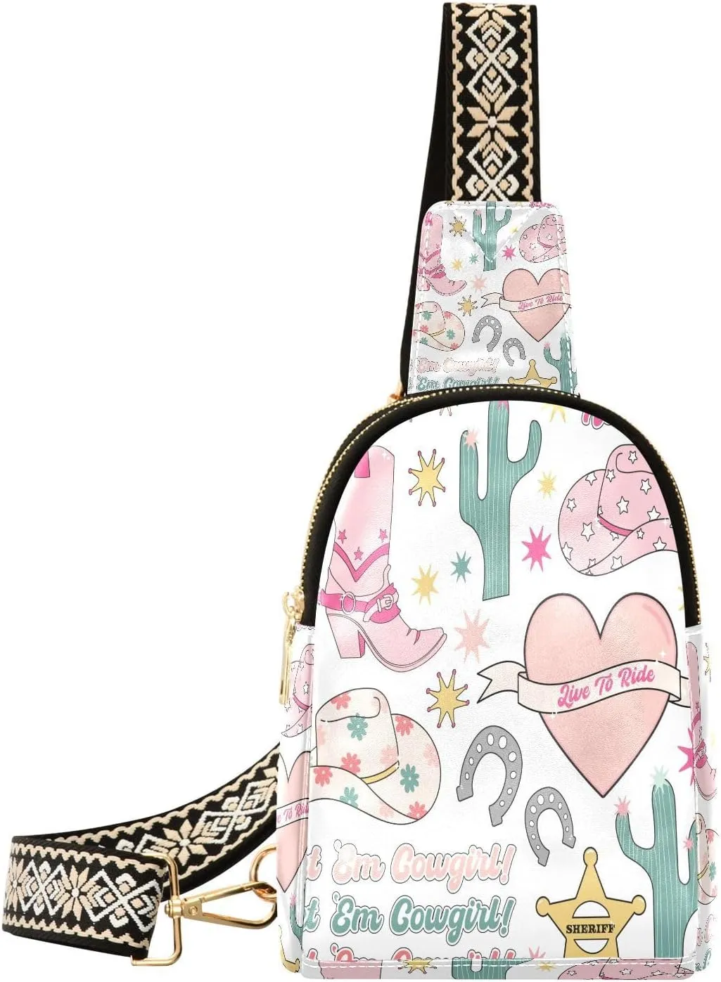 Small Sling Bag Fanny Packs Crossbody Bags for Women Retro Cowgirl Boot Heart Leather Fashion Chest Bag Belt Bag for Women for Travel Sports Running Hiking