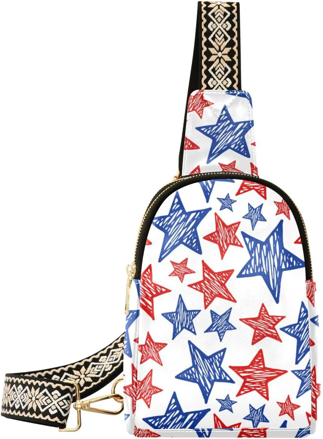Small Sling Bag for Women American Flag Colors Star PC Leather Fanny Pack Crossbody Fashion Waist Packs Chest Bag for Travel Sports Running Hiking