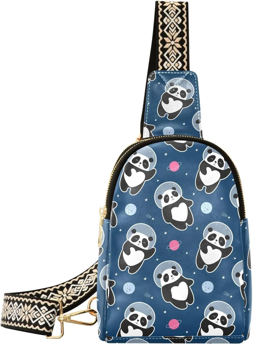Small Sling Bag for Women Astronaut Panda Space PC Leather Fanny Pack Crossbody Cute Outerspace Animals Fashion Waist Packs Chest Bag for Travel Sports Running Hiking