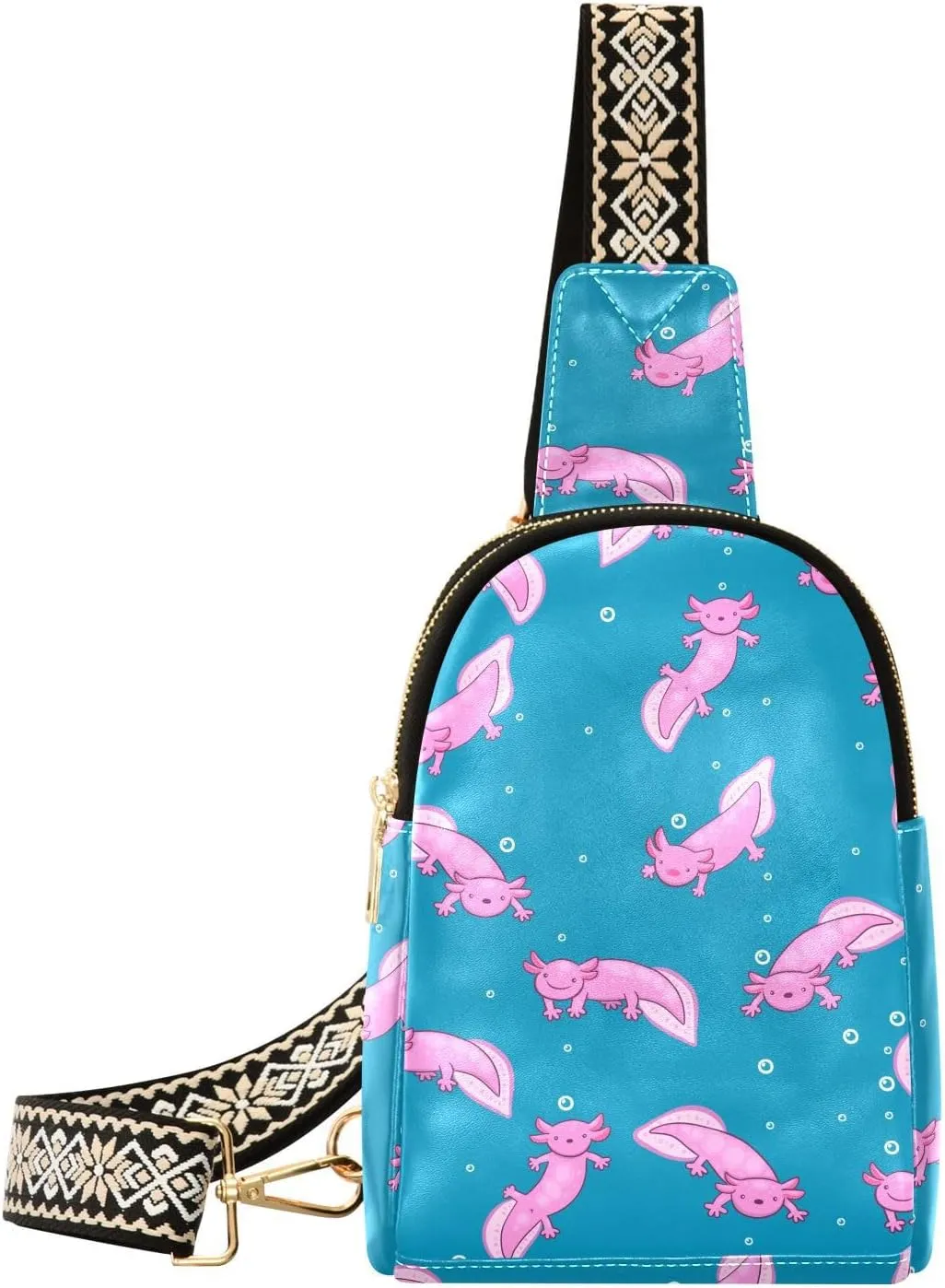 Small Sling Bag for Women Axolotl and Bubbles PC Leather Fanny Pack Crossbody Pink Fashion Waist Packs Chest Bag for Travel Sports Running Hiking