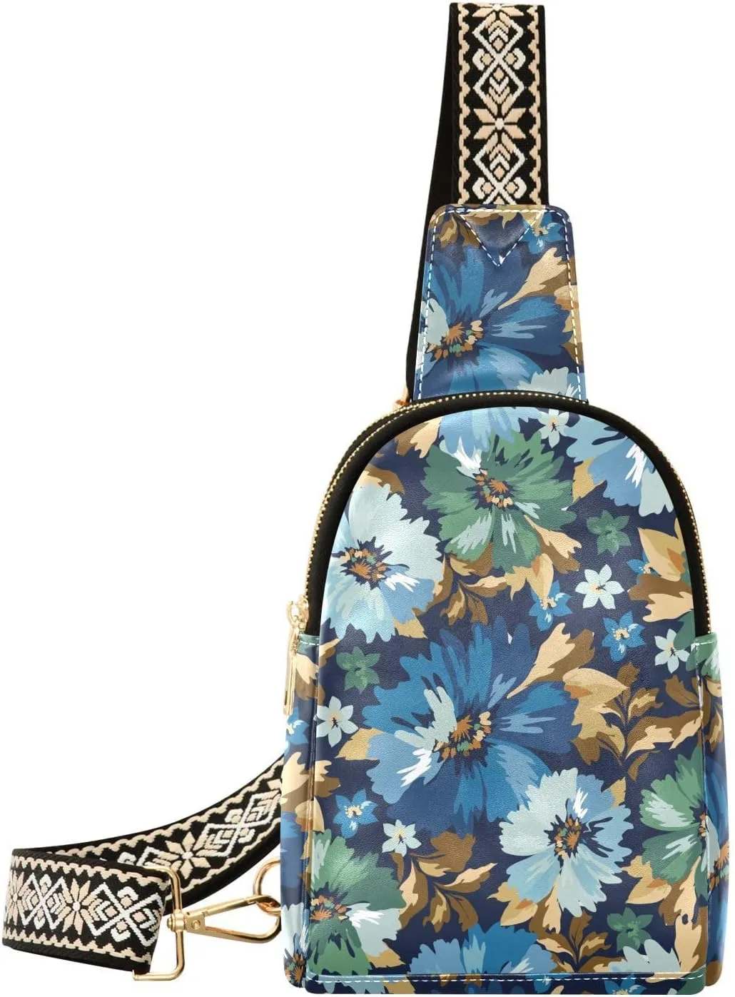 Small Sling Bag for Women Blooming Daisy PC Leather Fanny Pack Crossbody Fashion Waist Packs Chest Bag for Travel Sports Running Hiking