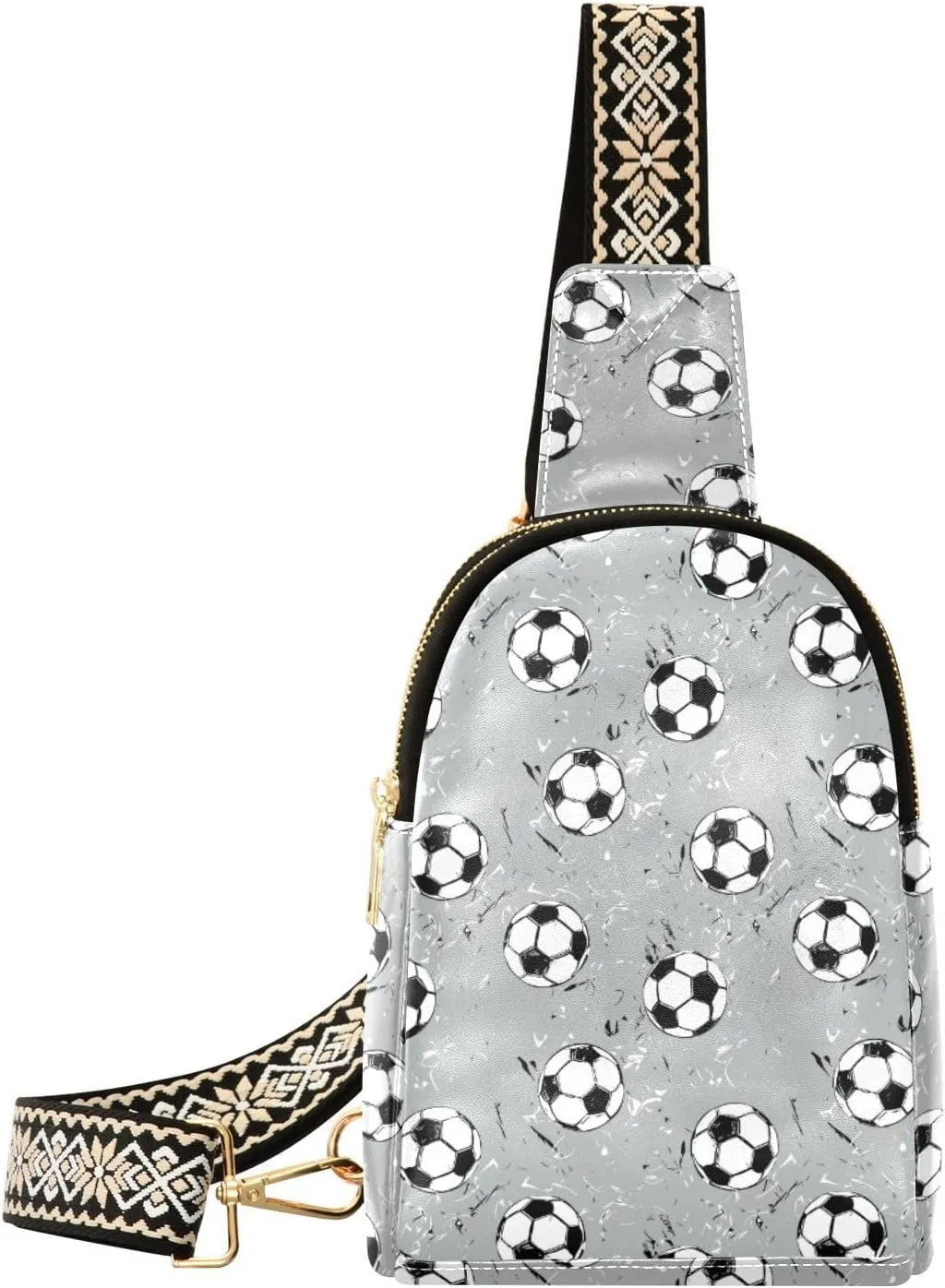 Small Sling Bag for Women Footballs Seamless Pattern PC Leather Fanny Pack Crossbody Fashion Waist Packs Chest Bag for Travel Sports Running Hiking