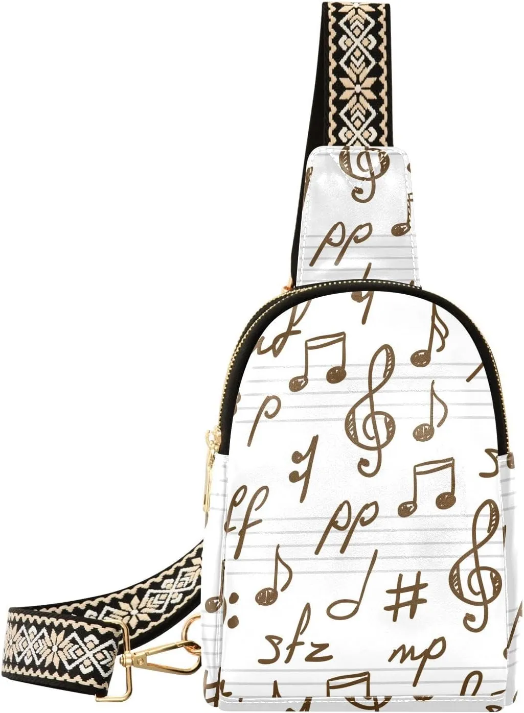 Small Sling Bag for Women Hand Drawing Music Symbols PC Leather Fanny Pack Crossbody Fashion Waist Packs Chest Bag for Travel Sports Running Hiking