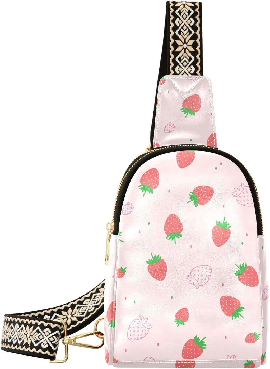 Small Sling Bag for Women Red Strawberry Pink PC Leather Fanny Pack Crossbody Fashion Waist Packs Chest Bag for Travel Sports Running Hiking