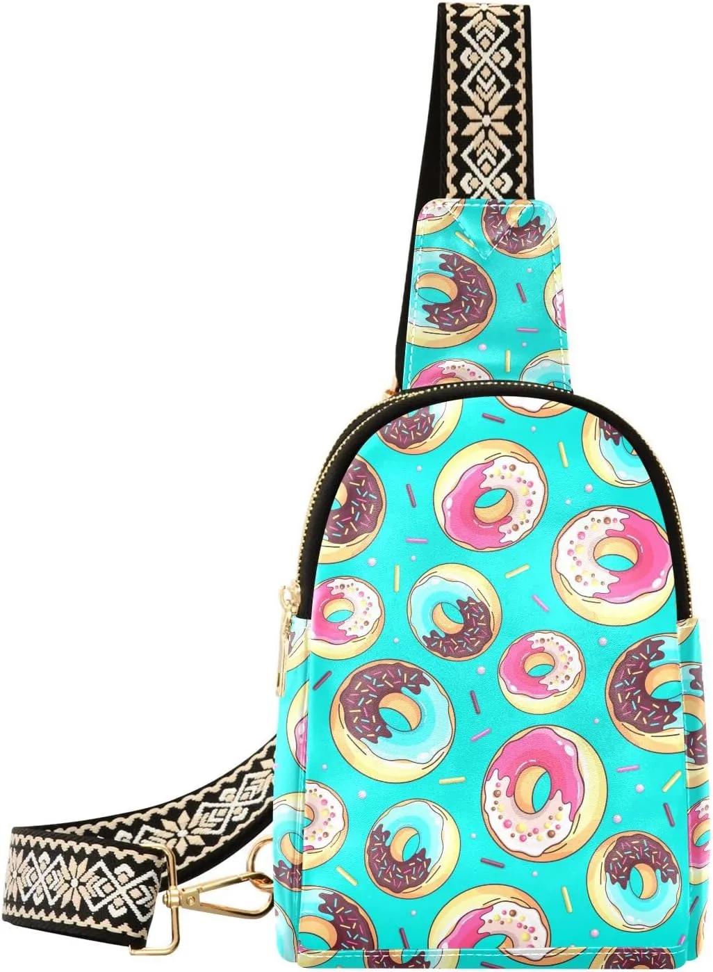 Small Sling Bag for Women Sweet Donuts PC Leather Fanny Pack Crossbody Colorful Fashion Waist Packs Chest Bag for Travel Sports Running Hiking
