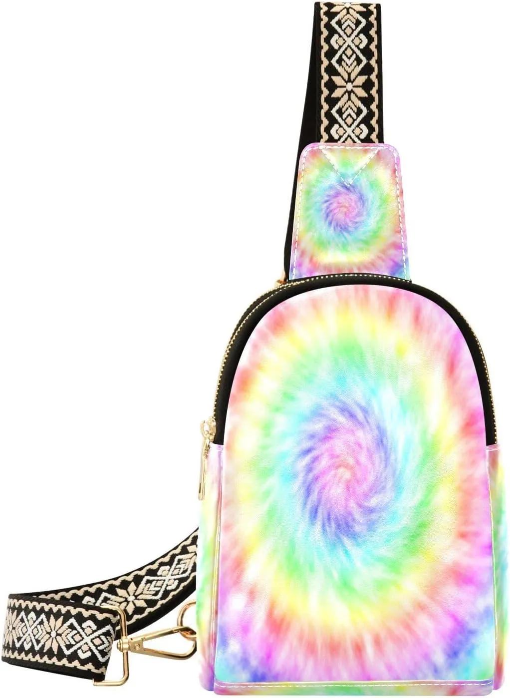 Small Sling Bag for Women Tie Dye Iridescence PC Leather Fanny Pack Crossbody Feature Fashion Waist Packs Chest Bag for Travel Sports Running Hiking