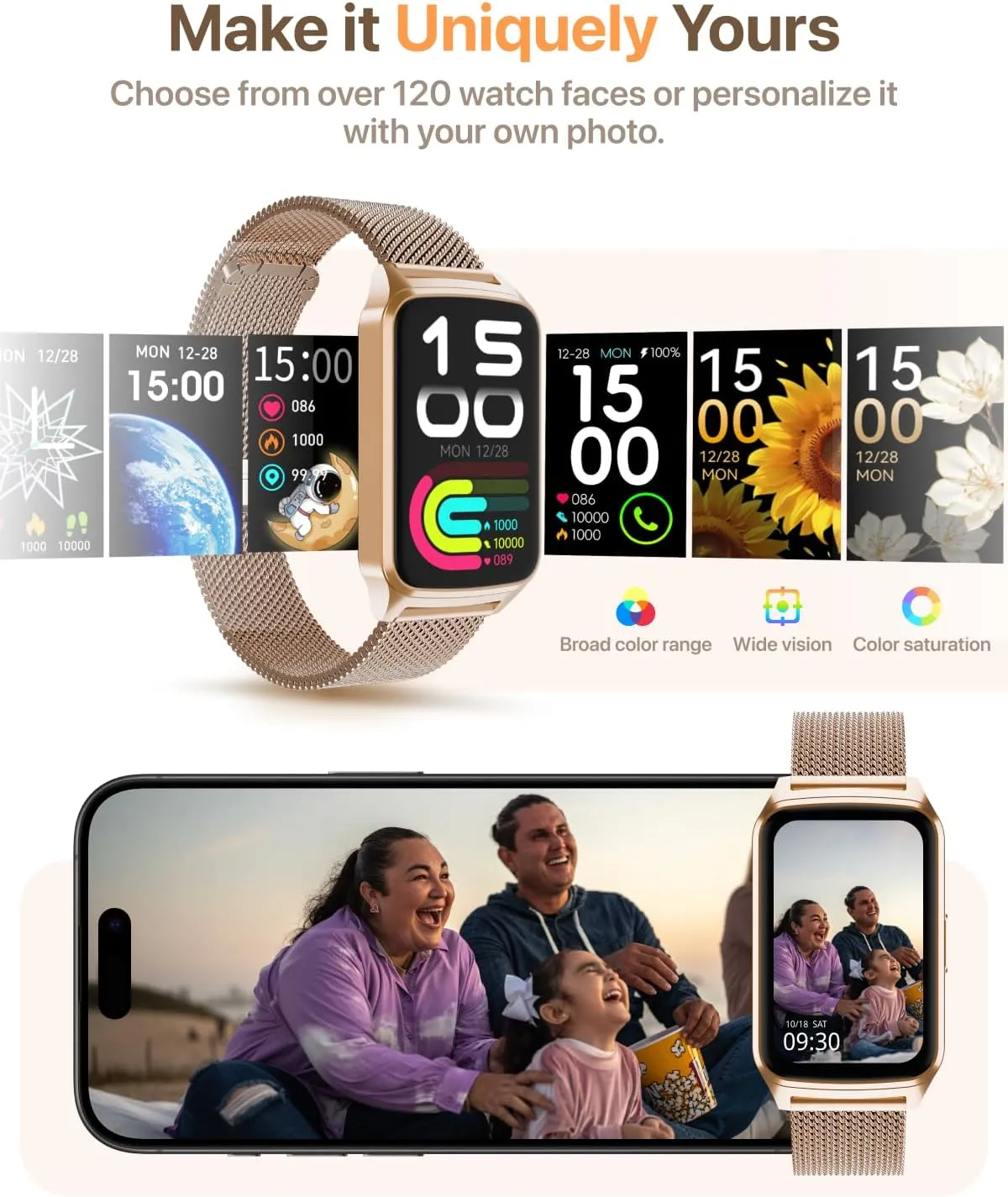 Smart Fitness Watch for Women, Activity Tracker, Calorie Step Counter Pedometer IP68 Waterproof for Android and iPhone (Golden, 1.57)