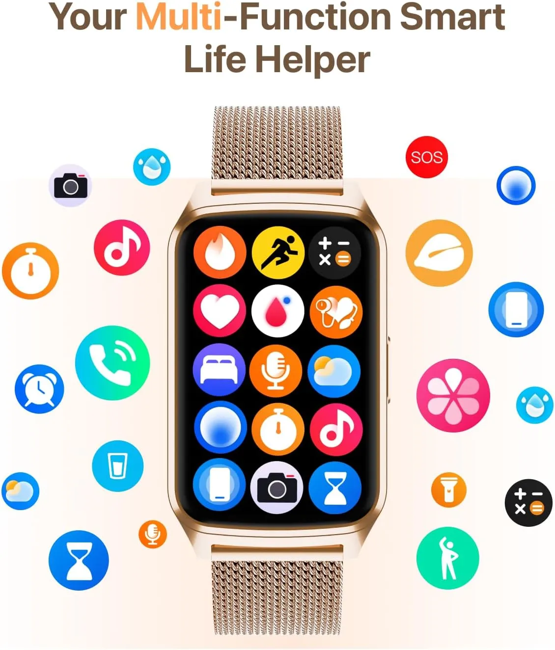 Smart Fitness Watch for Women, Activity Tracker, Calorie Step Counter Pedometer IP68 Waterproof for Android and iPhone (Golden, 1.57)