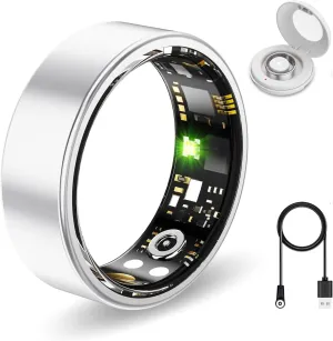 Smart Ring Health Tracker, Sleep&Exercise Monitor Heart Rate,Blood Oxygen,Fitness Trackers for Man&Women -Long Lasting Batteries,Waterproof Sleep Tracking Wearable (Silver, 9)