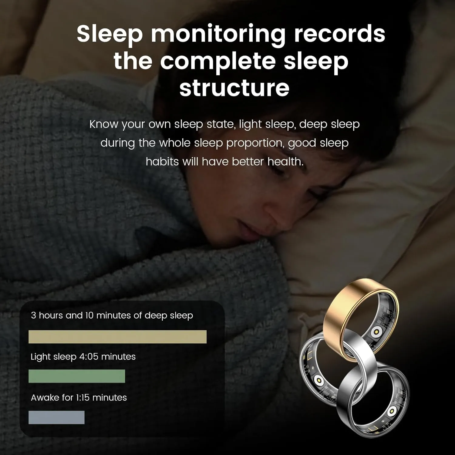 Smart Ring Health Tracker, Sleep&Exercise Monitor Heart Rate,Blood Oxygen,Fitness Trackers for Man&Women -Long Lasting Batteries,Waterproof Sleep Tracking Wearable (Silver, 9)