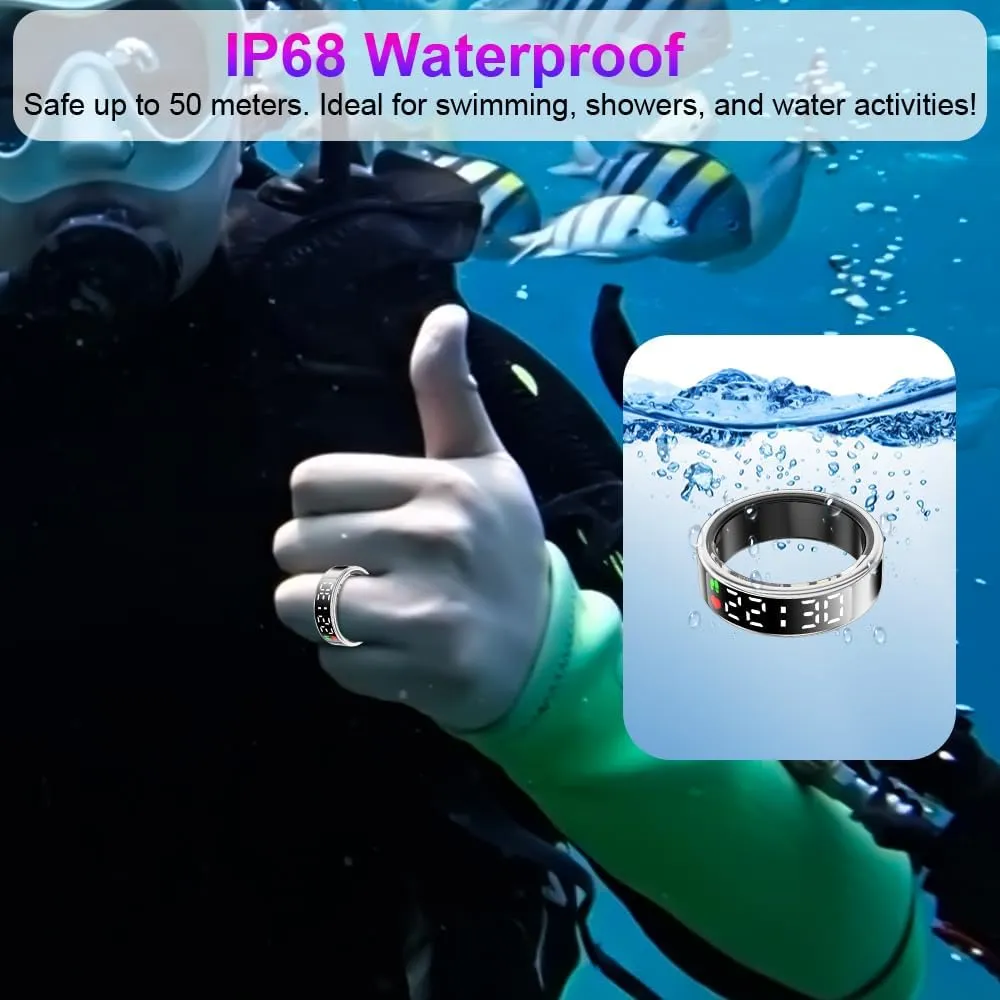 Smart Ring Health Tracker with Display Screen & Touch Button, Bluetooth Connection Health Ring for Women Men, Tracks Heart Rate/Blood Oxygen/Sleep/Steps/Sports Activities, IP68 Waterproof