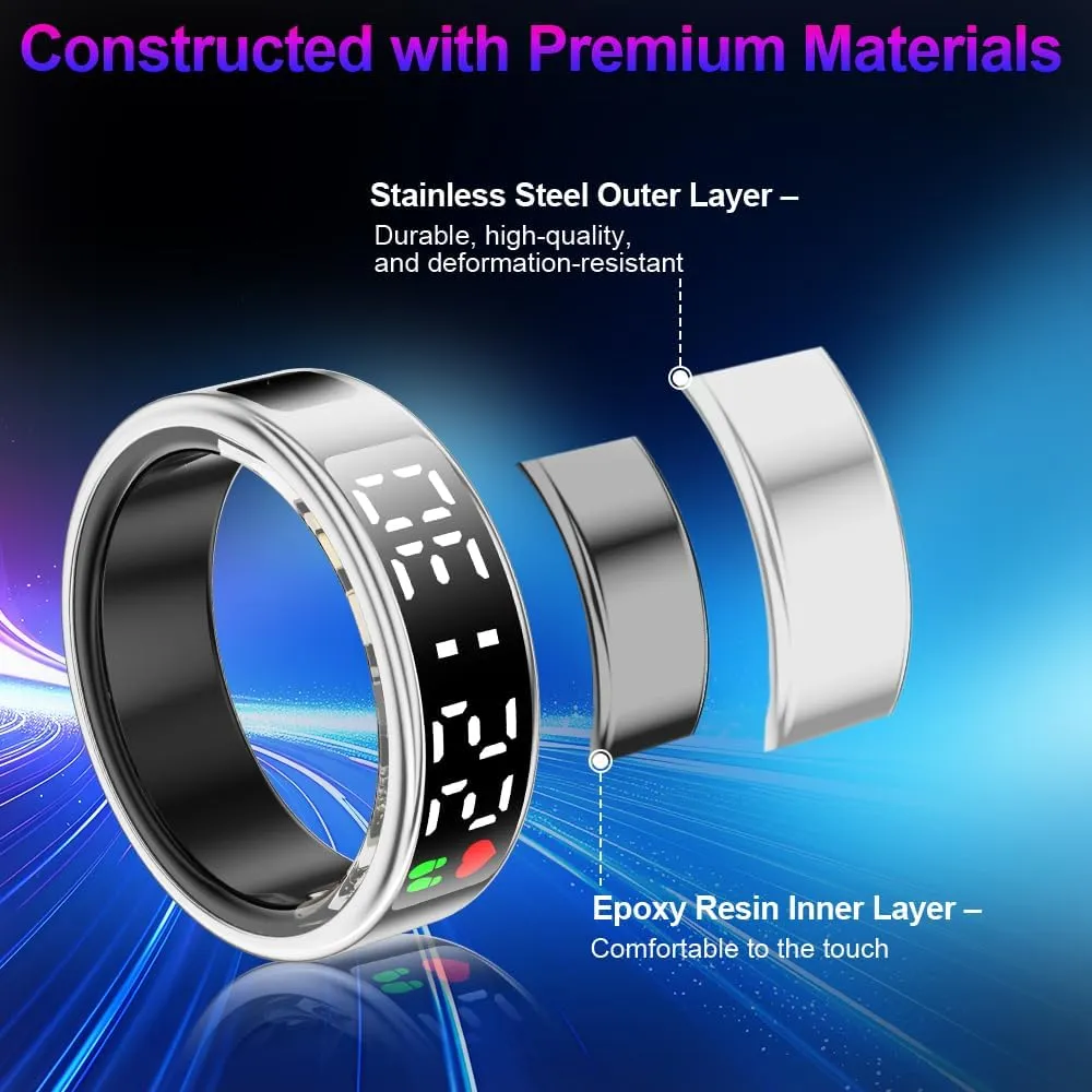 Smart Ring Health Tracker with Display Screen & Touch Button, Bluetooth Connection Health Ring for Women Men, Tracks Heart Rate/Blood Oxygen/Sleep/Steps/Sports Activities, IP68 Waterproof