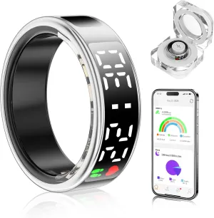 Smart Ring Health Tracker with Display Screen & Touch Button, Bluetooth Connection Health Ring for Women Men, Tracks Heart Rate/Blood Oxygen/Sleep/Steps/Sports Activities, IP68 Waterproof