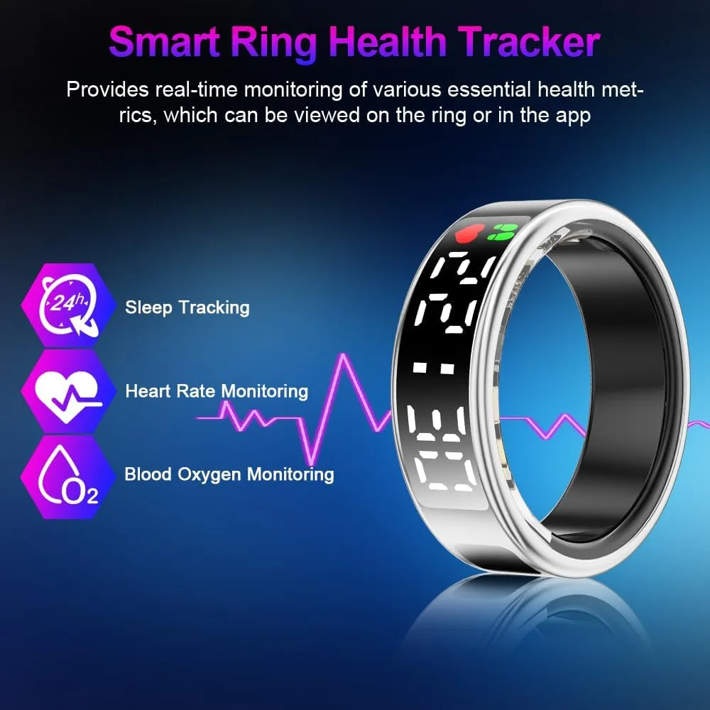 Smart Ring Health Tracker with Display Screen & Touch Button, Bluetooth Connection Health Ring for Women Men, Tracks Heart Rate/Blood Oxygen/Sleep/Steps/Sports Activities, IP68 Waterproof