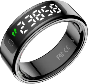 Smart Ring with LED Display Screen,Sleep&Fitness Tracking Wearable for Women/Men,Accurate Monitoring of Pedometer, Heart Rate,Blood Oxygen,No Subscription Required with Wireless Charging (Black, 8)