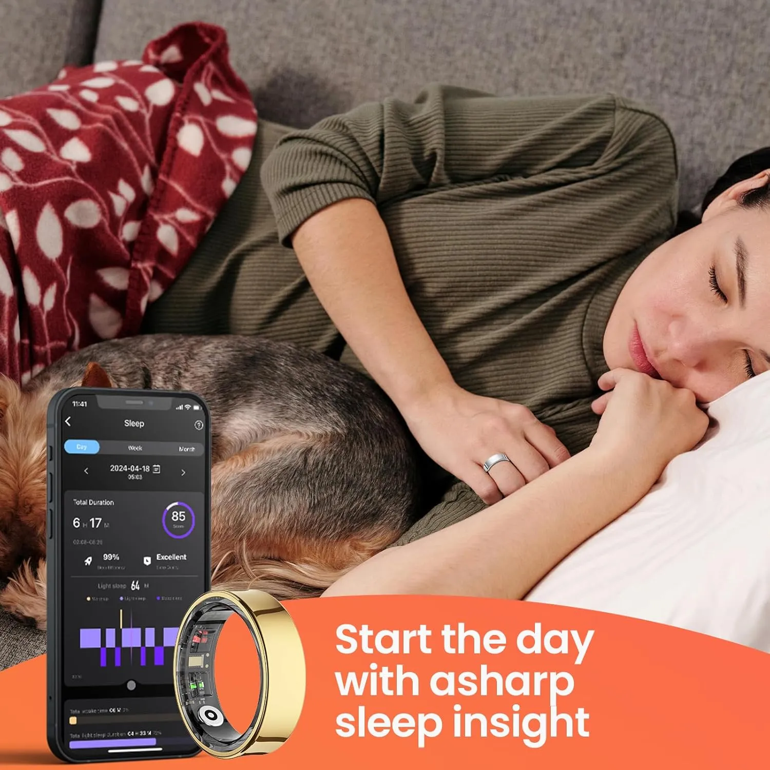 Smart Rings for Men, Fitness Trackers for Women - Sleep Tracking Wearable - Heart Rate - Blood Oxygen - IP68 Waterproof (Gold, 12#)
